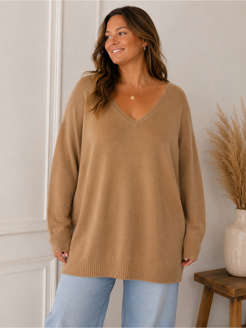 Wilfred Souvenir Camel V-Neck Oversized Sweater | Aritzia Relaxed Knit